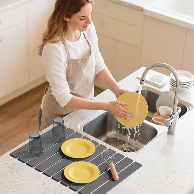 Stone Dish Drying Mats for Kitchen Counter-23.6“x 15.3”, Eco-Friendly, Foldable - Image 6