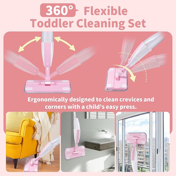 Kids Spray Mop, Fun & Functional Toddler Cleaning Set, Real Working Mop - Image 4