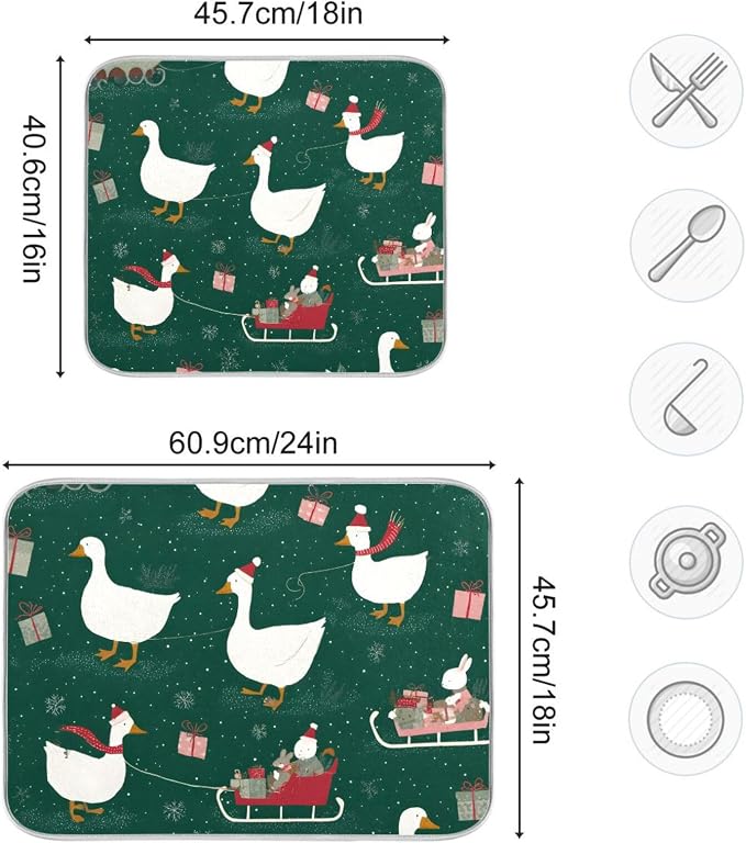 Christmas Geese Pattern Dish Drying Mat - Image 3