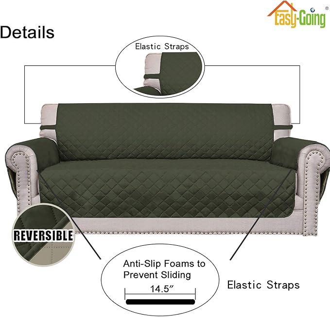 Easy-Going Chair Sofa Slipcover Reversible Sofa Cover Water Resistant Couch Cover Furniture Protector Cover with Elastic Straps for Pets Kids Children Dog Cat (Chair, Army Green/Beige)