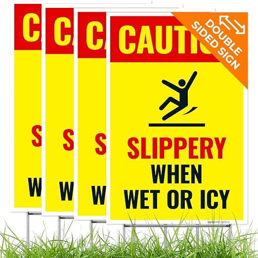 Caution Slippery When Wet or ICY Sign, Double Sided 12x18 Inches, Corrugated by SigoSigns