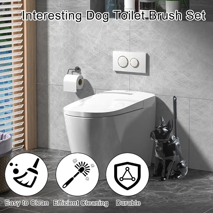 Comeon Ceramic Dog White/Black Toilet Brush and Holder Set, Plastic Handled - Image 3