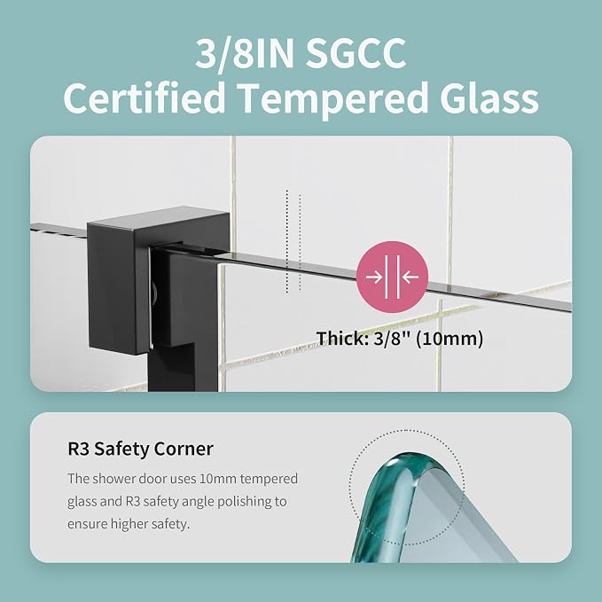 56-60" W x 76" H Frameless Soft-Close Sliding Shower Door, 3/8" SGCC Tempered - Image 2