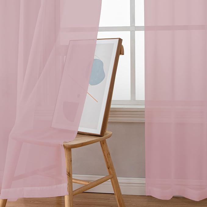 Chyhomenyc Blush Pink Sheer Curtains 84 Inches Long 2 Panels Set - Image 9