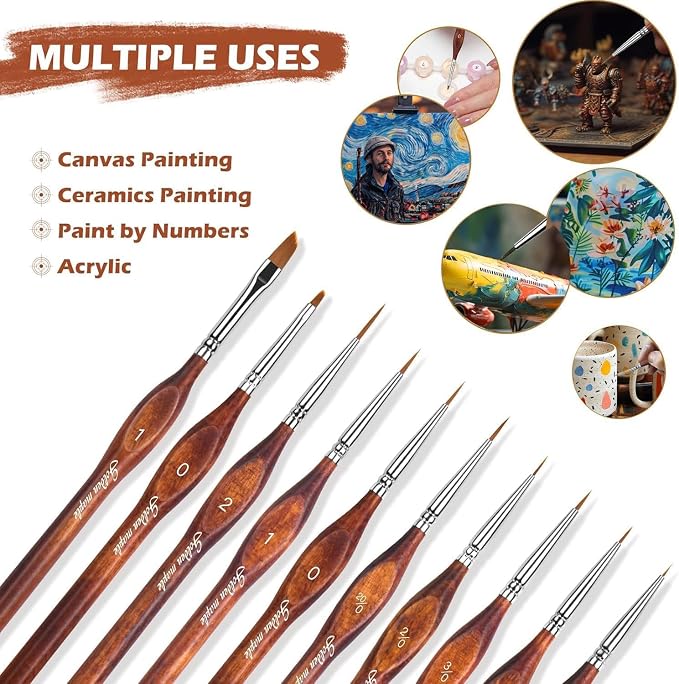 Golden Maple Miniature Model Paint Brushes-10pcs Micro Detail Paint Brush Set - Image 4