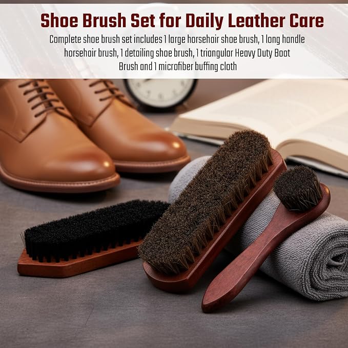 Vesici 5 Pcs Horsehair Shoe Polish Brush Kit Horse Hair Brush - Image 5