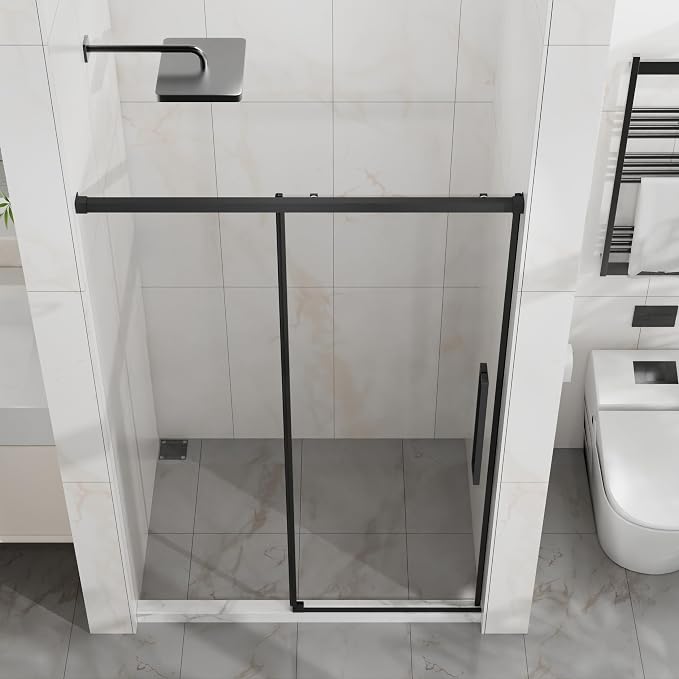 Semi-Frameless Shower Door 48" W x 72" H, 1/4" Clear Tempered Glass, Sliding - Image 2