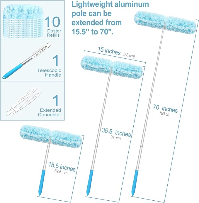JEHONN Duster with 6 ft Extension Pole, 10 Refills Compatible with Swiffer - Image 7