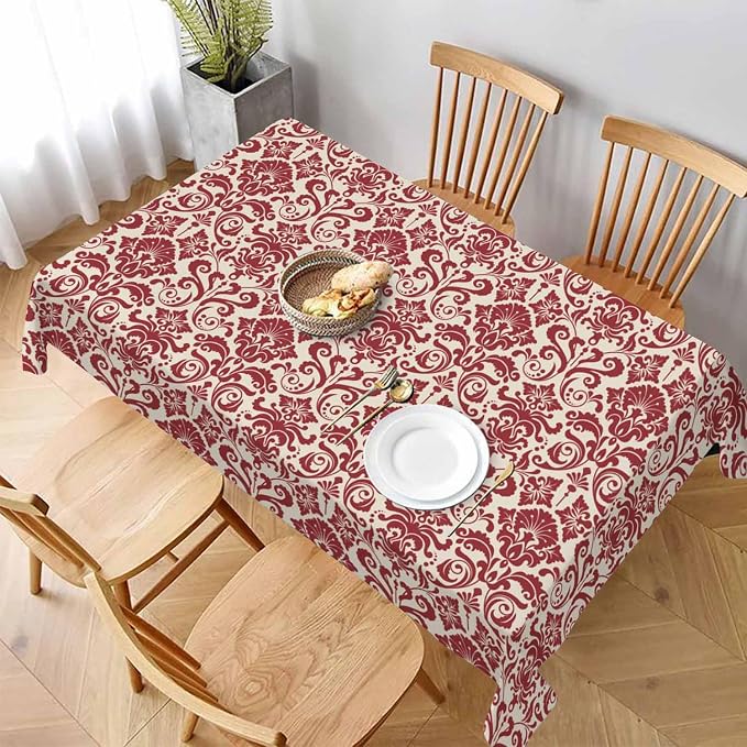 Vintage Damask Rectangular Tablecloth Red Floral 52x70 Table Cloth - Image 3