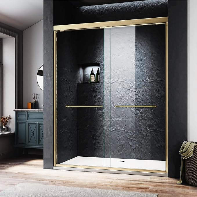 Brushed Gold Glass Shower Door 50-54'' W x 72'' H by Glazenclos