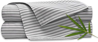 Pure Bamboo Queen Sheets, Genuine 100% Organic Viscose Derived from Bamboo Bed Sheet Set, Luxuriously Soft & Cooling, Double Stitching, 2 Year Quality Promise (Queen, Stripes)