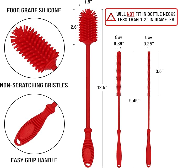 12.5" Silicone Bottle Brush & Straw Cleaner Brush Set | Water Bottle Cleaner - Image 2