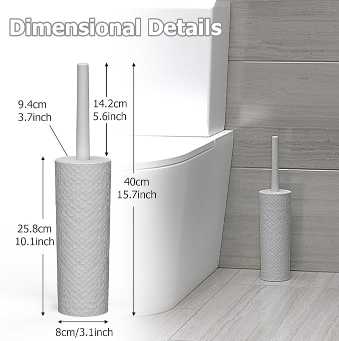 Topsky 2 Pack Compact Toilet Brush & Holder Set, Plastic Round Barrel Loo Brush - Image 3