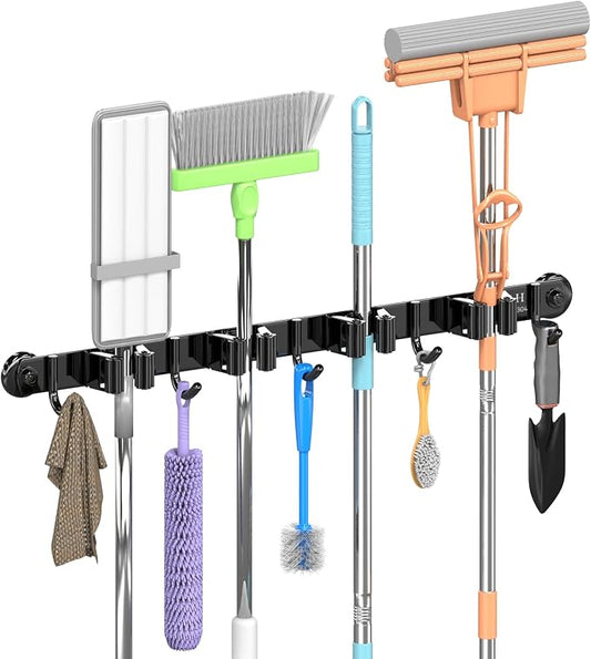 3-H Magnetic Broom Holder Wall Mount 1 Pack, 2-in-1 Dual Mount, 304 Stainless by 3-H