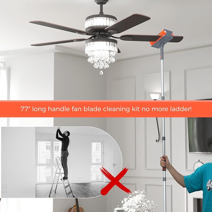 Ceiling Fan Cleaner Kit with 77" Extension Pole, Reusable Chenille Brush - Image 6
