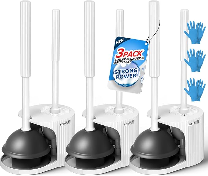 3Pack 2 in 1 Toilet Brush and Plunger Set, Extended Handle Plunger, Toilet Bowl by FORASTO