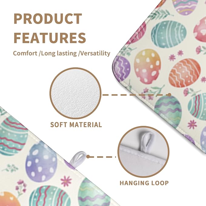Easter Dish Drying Mat for Kitchen Counter Easter Spring Colorful Eggs Floral - Image 3