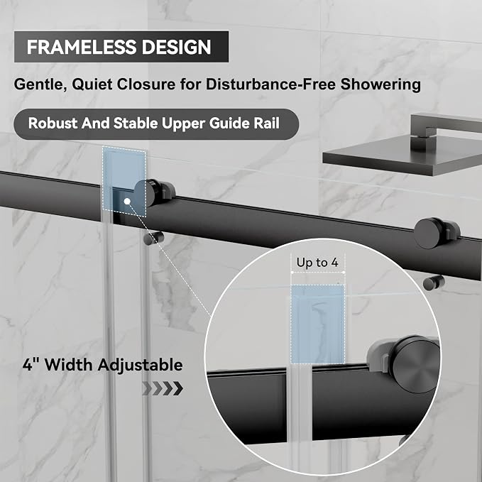 56"-60" W x 75" H Frameless Shower Door, Double Sliding Shower Door, 5/16" - Image 3