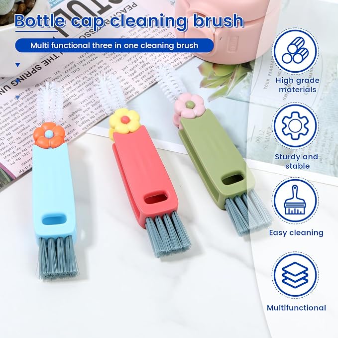 24 Pack 3 in 1 Cup Lid Cleaning Brush, 180° Rotatable Bottle Brush Gap Cleaner - Image 3