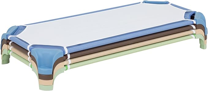 Sprogs Heavy-Duty Stackable Standard Size 52"L Daycare Cots for Kids and Toddlers, Stacking Preschool Classroom Kids Cots for Sleeping, Resting, Naptime, Pack of 12, Natural Colors