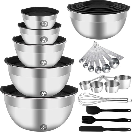 WEPSEN Mixing Bowls Set, Large Nesting Bowls 7, Measuring Cups and Spoons by WEPSEN