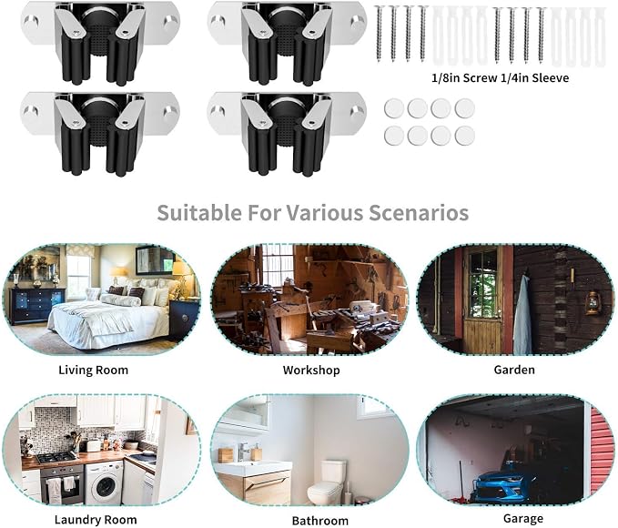CWOVRS Broom Holder Wall Mount, 4 Pack Mop Holder Stainless Steel Mop and Broom - Image 2