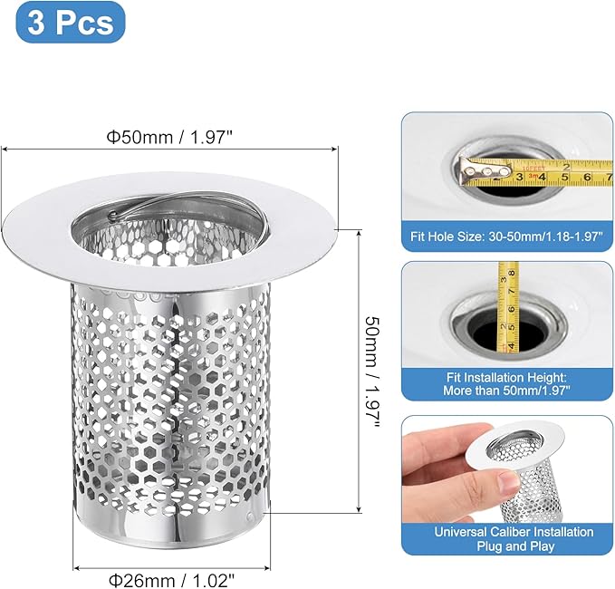 uxcell 3 Pack Shower Drain Strainer, Fit Hole Size from 1.18" to 1.97" - Image 2