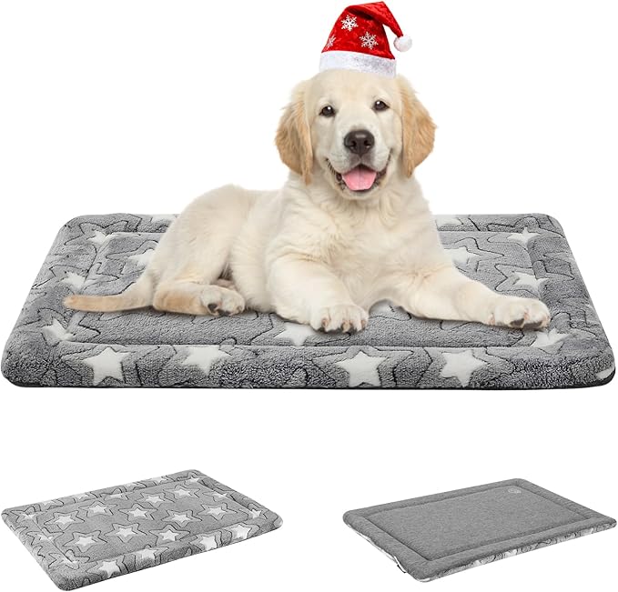 EMPSIGN Dog Crate Pad - Reversible Kennel Mat (Cool & Warm), Machine Washable, Cozy Star Pattern Sleeping Pad for Small Medium Large Dogs, All-Season Pet Bed, Suitable for 30"x20" Dog Crate, Grey