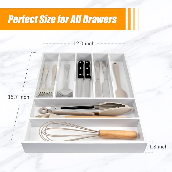 Kitchen Silverware Drawer Organizer and Storage Deep Cookware Utensil Cutlery - Image 3