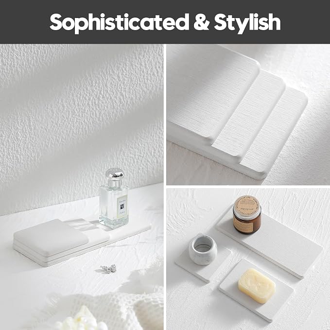 2PCS Bathroom Sink Vanity Trays, Water Absorbing Diatomite Stone Drying Soap - Image 7