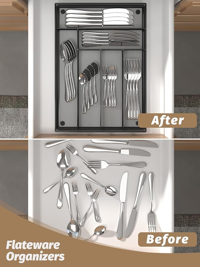 Silverware Organizer Metal Mesh, Large Drawer Organizer, Utensil Cutlery Tray - Image 5