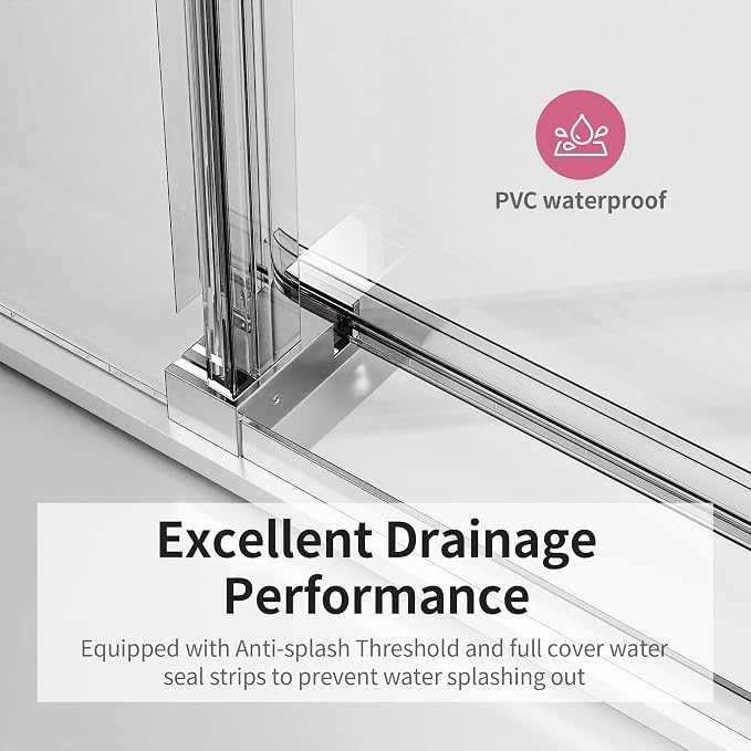 56-60" W x 76" H Frameless Soft-Close Sliding Shower Door, 3/8" SGCC Tempered - Image 5