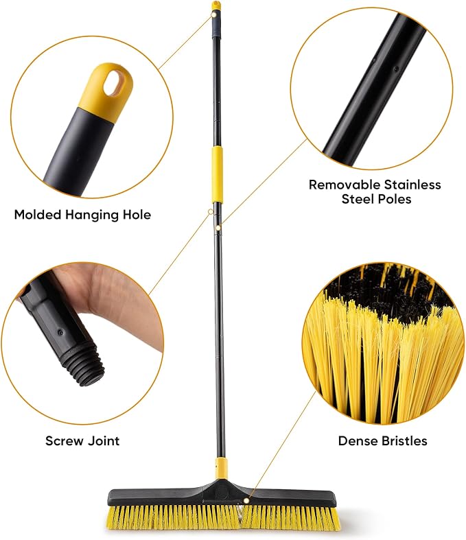Yocada 24 inch Push Broom Brush Stiff Bristles Heavy-Duty Outdoor Commercial - Image 4