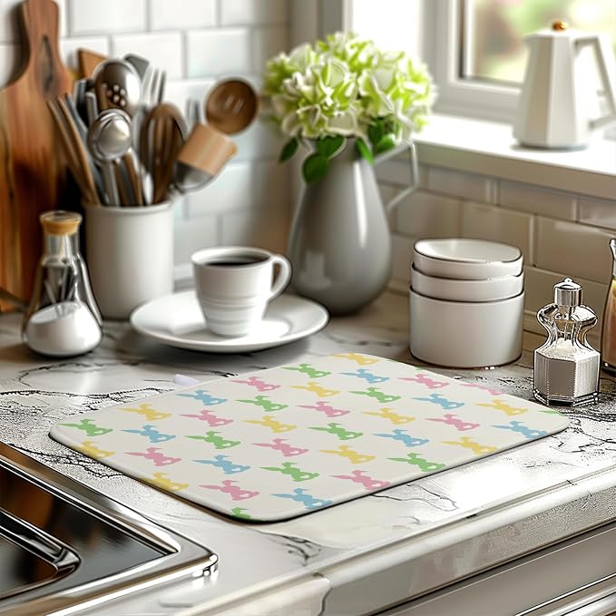 Easter Bunny Dish Drying Mat Colorful Cute Rabbits Kitchen Drying Mat Spring - Image 6