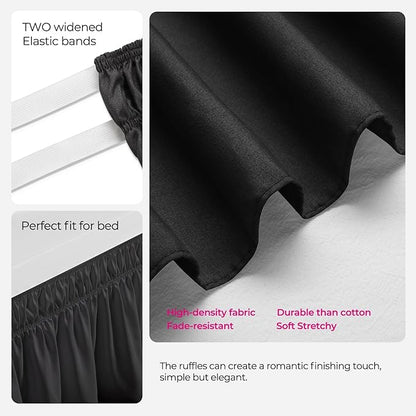 RIMELA Dorm Bed Skirt Twin XL 25 Inch Drop, Extra Long Wrap Around Elastic Bed Skirts Easy to Put On Twin Size Dust Ruffle, Black Bedskirt for Adjustable Bed Base Solid Silky Fabric Machine Washable