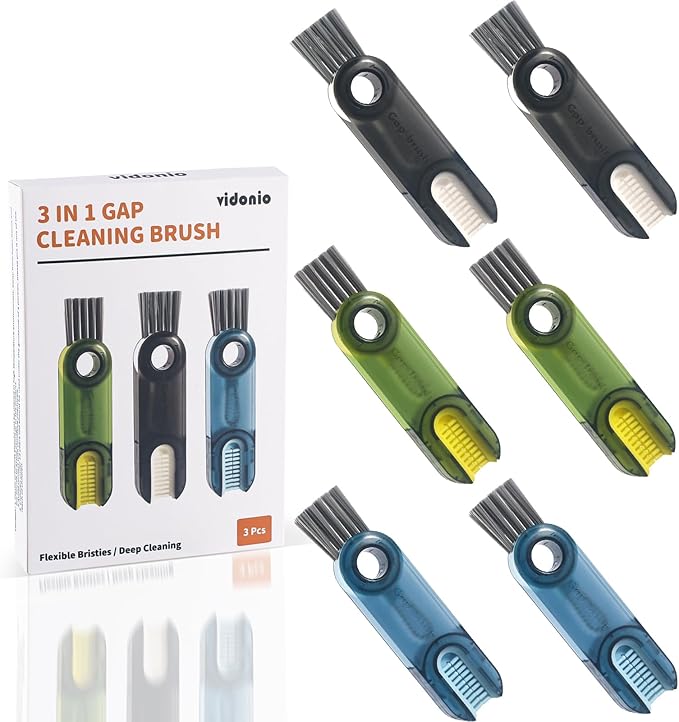 3 in 1 Cup Lid Gap Cleaning Brush Set, Mutipurpose Tiny Silicone Cup Holder by VIDONIO
