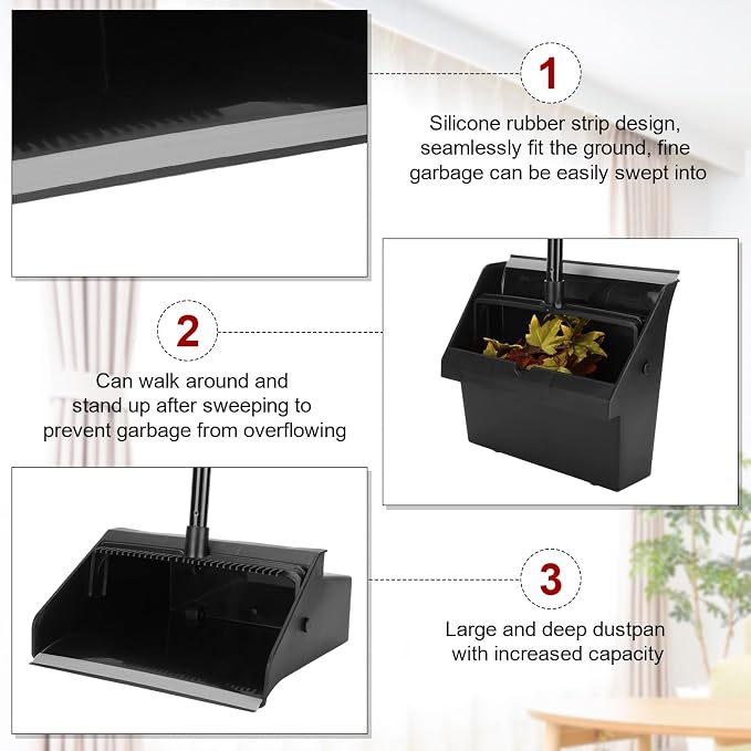 Leumoi 8 Pcs Dust Pans with Long Handle Set 36.6 Inch Commercial Dust Pan with - Image 4