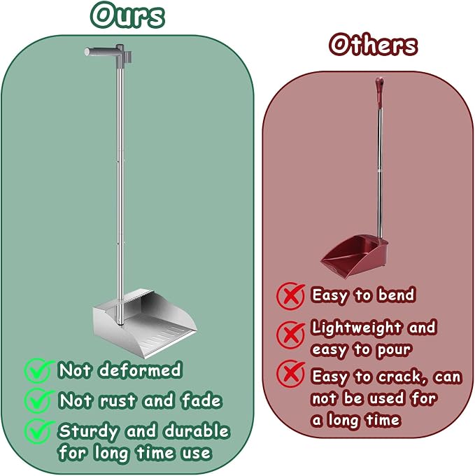Dust Pans with Long Handle, Heavy Duty Metal Dust Pan with Handle, Upright - Image 6