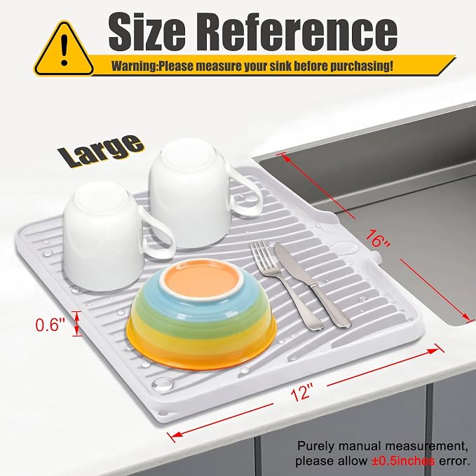 Silicone Dish Drying Mat for Kitchen Counter, Non-Slip Drain Pad - Image 2