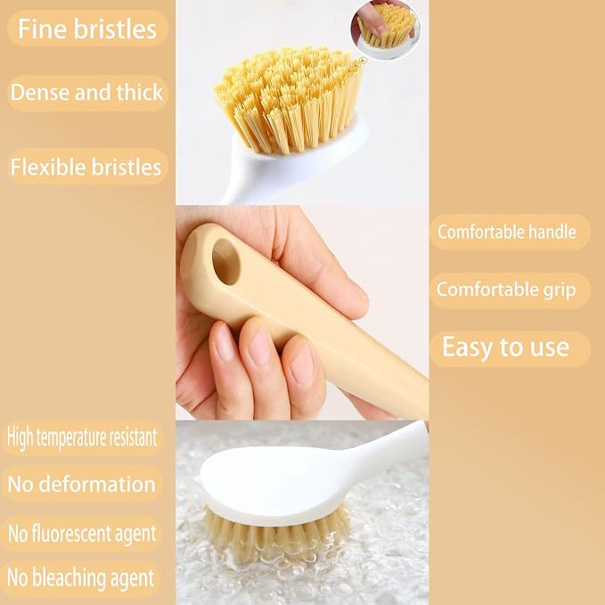 Dish Brush with Built-in Scraper, Non-Slip Durable Plastic Handle Heavy Duty - Image 3