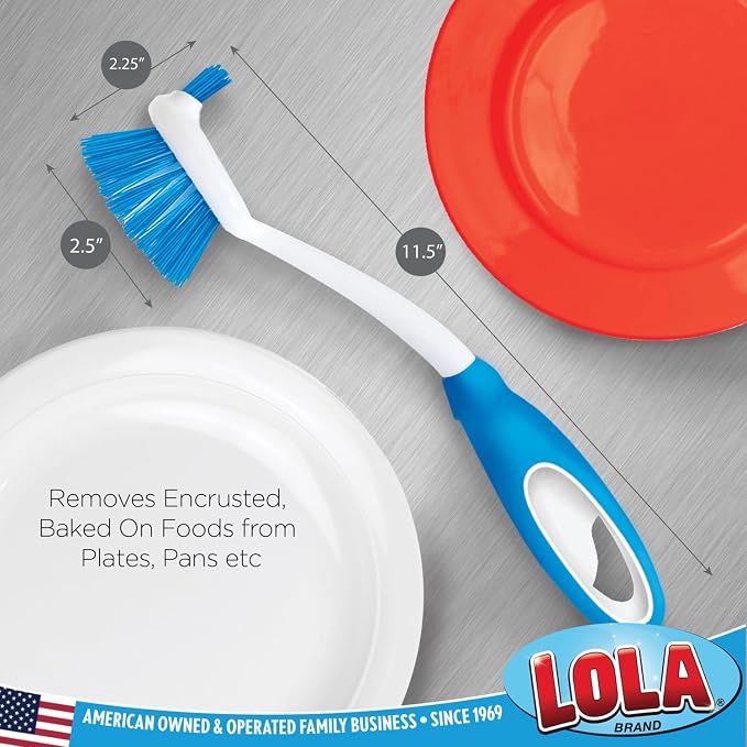 Dish Brush Kitchen Scrubber, 6 Pack, by LOLA, Has Stiff Bristles & Food Scraper - Image 3
