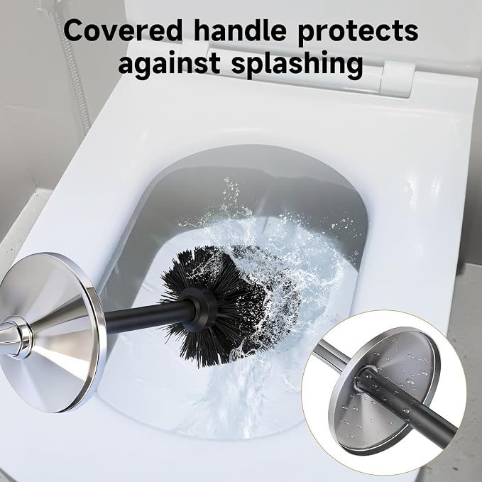 Silver Toilet Brush and Holder，Extra Long Handled Toilet Brush - Image 4