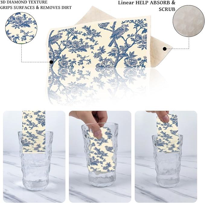 Blue Floral Swedish Dishcloths for Kitchen, 6 Pack Blue Whihe Floral Swedish - Image 3