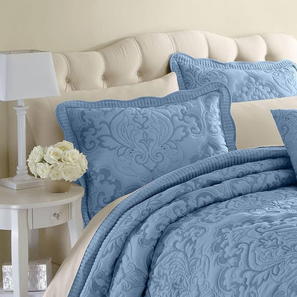 BrylaneHome Bedding Lightweight All Season Modern Amelia Quilted Damask Oversized Ultra Soft Bedspread - Twin, Ivory
