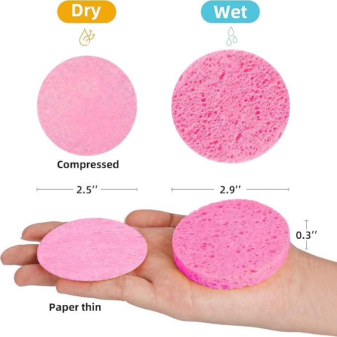 60-Count Compressed Facial Sponges|100% Natural Kickleen Cellulose Cosmetic Spa - Image 3