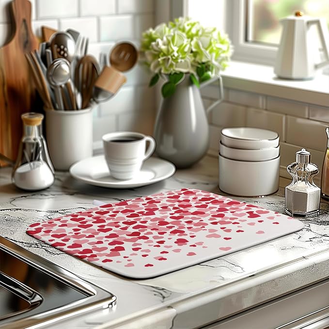 Valentines Dish Drying Mat Pink Red Love Hearts Valentine Drying Mats - Image 6