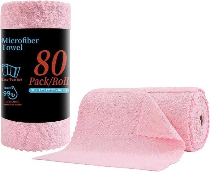 80 Pack Microfiber Cleaning Cloth Roll, Lint Free Rags & Tear Away Reusable by Tigona