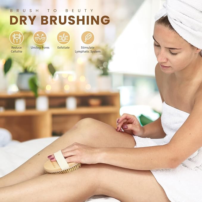 POPCHOSE Dry Brushing Body Brush, Natural Bristle Dry Skin Exfoliating Brush - Image 4