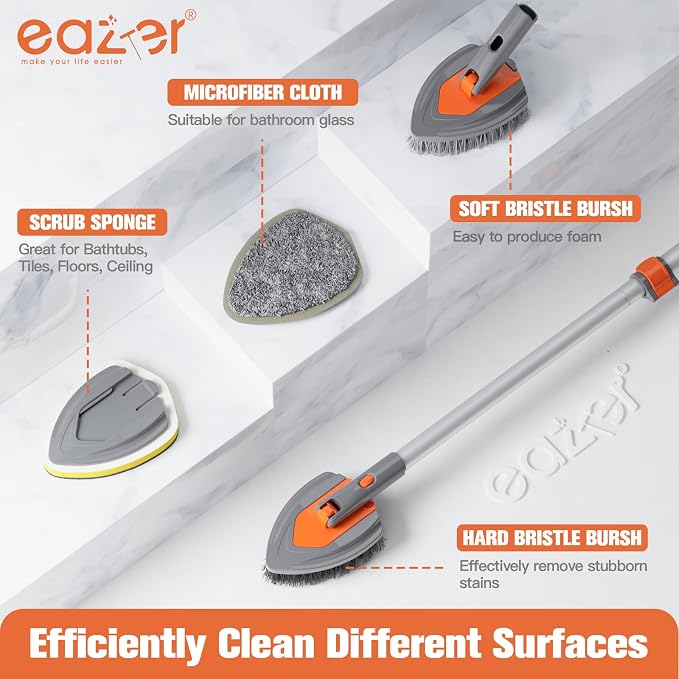 Eazer 4-in-1 Long-Handled Tub Scrubber-Versatile Bathroom Cleaning Brush - Image 2