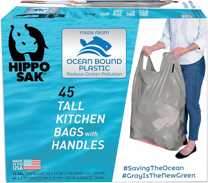 Hippo Sak - Tall Kitchen Garbage Bags - 13 Gallon Trash Bags Made from Recycled by HippoSak